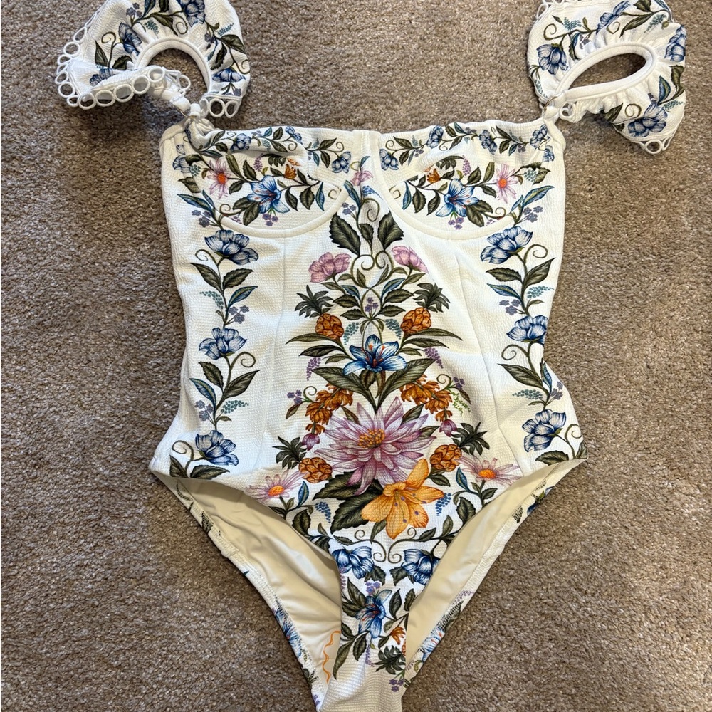 FARM Rio Floral One Piece Swimsuit - White and Multicolor